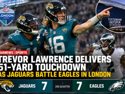 Lawrence delivers 51-yard touchdown as Jaguars battle Eagles in London