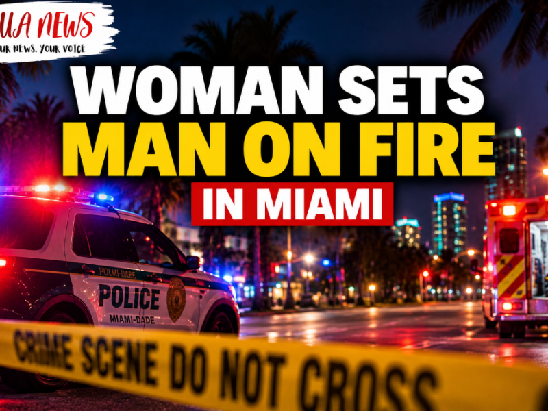 Woman sets man on fire in Miami